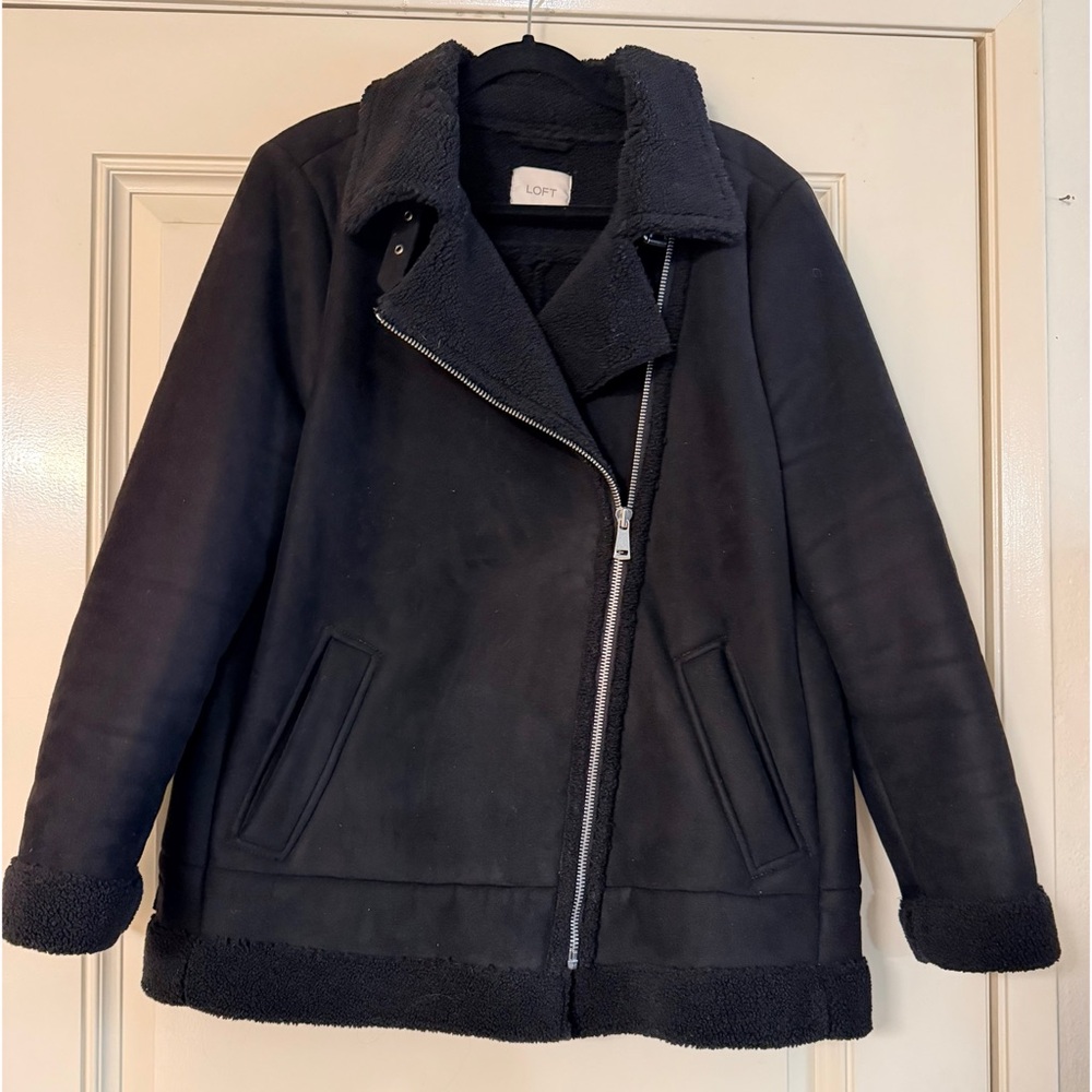 LOFT Black Asymmetrical Sherpa Jacket